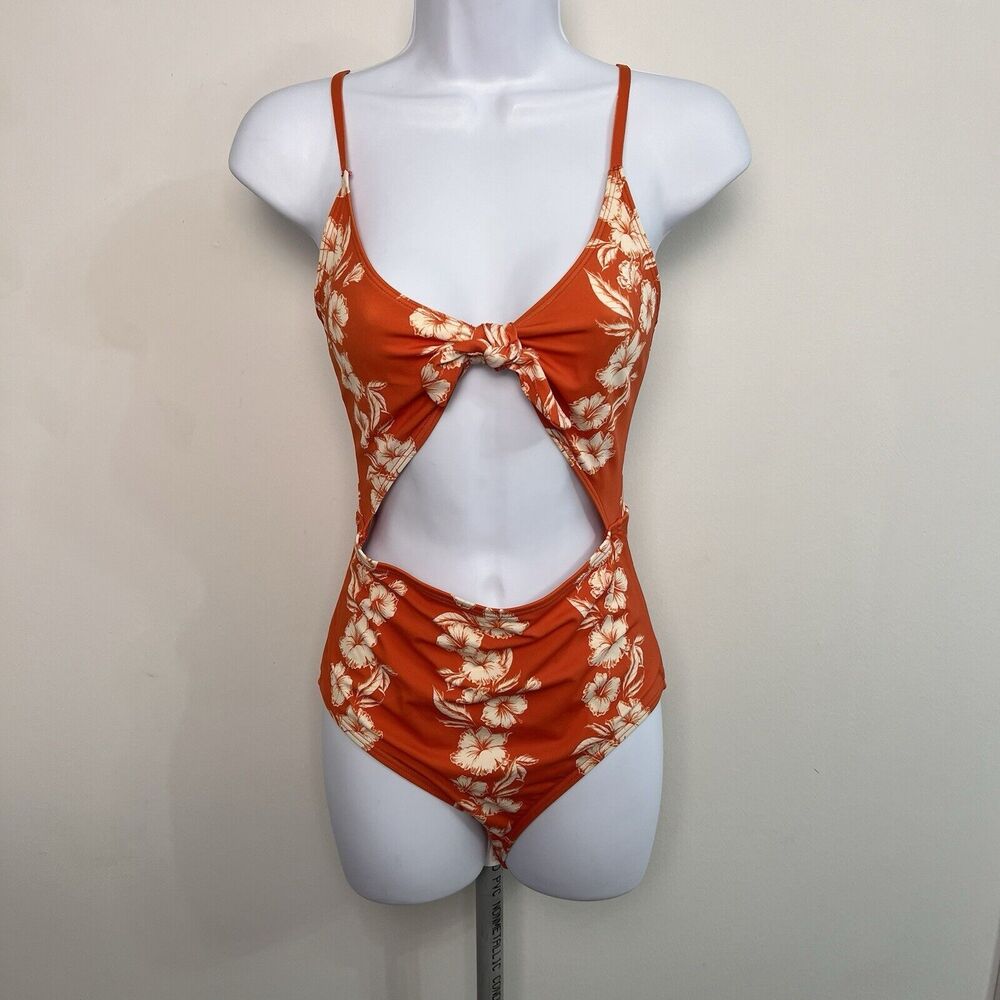 Out From Under Medium Printed Floral Tie-Front Cut-Out One-Piece Swimsuit 1-3